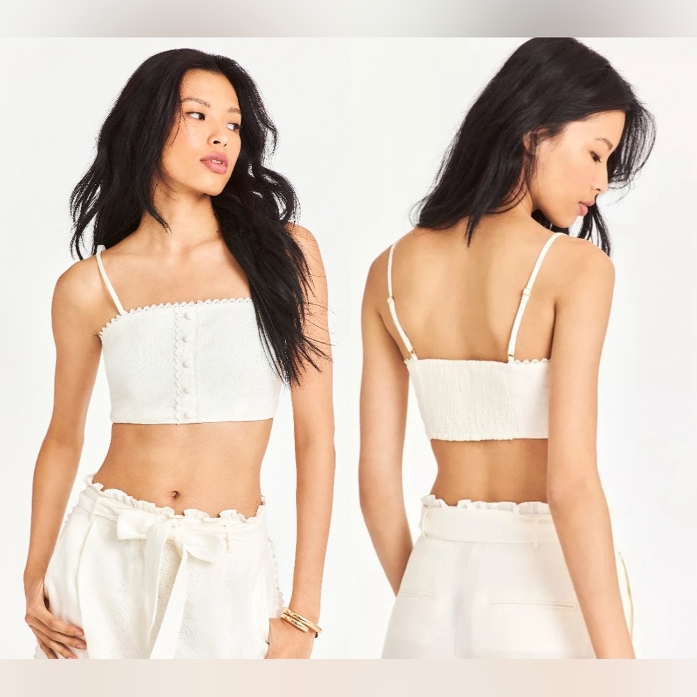 NWT LoveShackFancy Emmalou Crop Linen Top in White